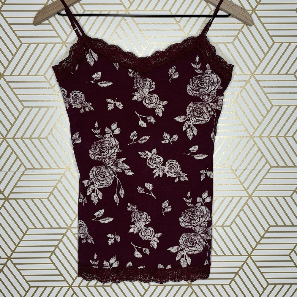 Y2K Aeropostale Tank Top Lace Fitted Cami Bella Swan Layered Medium Burgundy